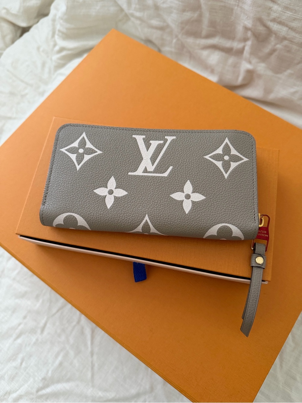 Louis Vuitton Grey Monogram Zip-Around Wallet with White Print